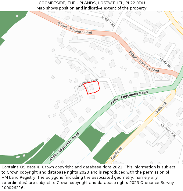 COOMBESIDE, THE UPLANDS, LOSTWITHIEL, PL22 0DU: Location map and indicative extent of plot