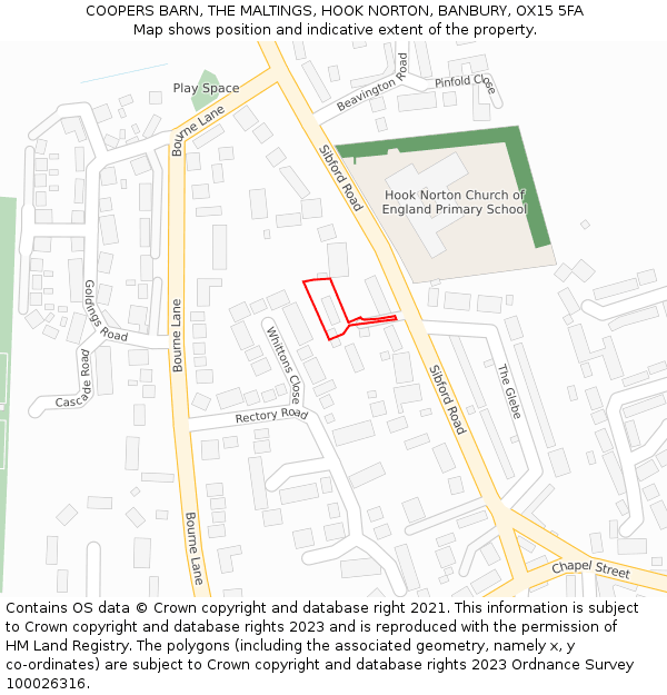 COOPERS BARN, THE MALTINGS, HOOK NORTON, BANBURY, OX15 5FA: Location map and indicative extent of plot