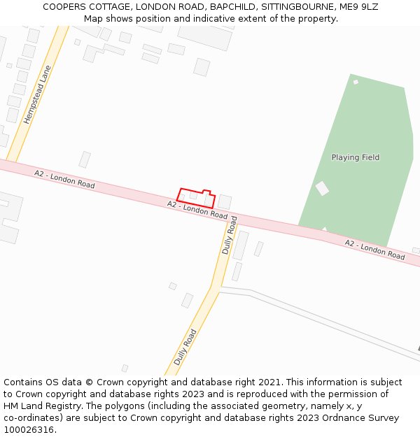 COOPERS COTTAGE, LONDON ROAD, BAPCHILD, SITTINGBOURNE, ME9 9LZ: Location map and indicative extent of plot