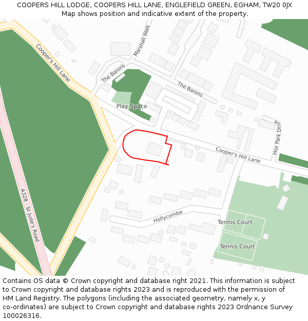 COOPERS HILL LODGE, COOPERS HILL LANE, ENGLEFIELD GREEN, EGHAM, TW20 0JX: Location map and indicative extent of plot