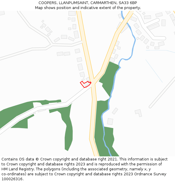 COOPERS, LLANPUMSAINT, CARMARTHEN, SA33 6BP: Location map and indicative extent of plot