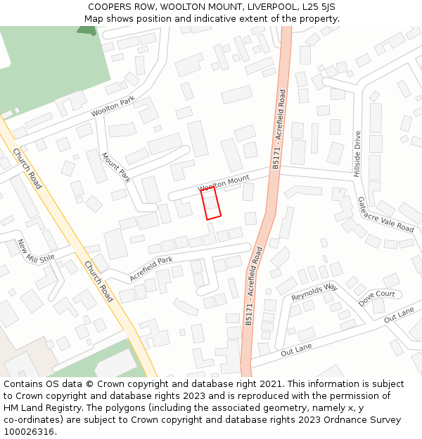 COOPERS ROW, WOOLTON MOUNT, LIVERPOOL, L25 5JS: Location map and indicative extent of plot