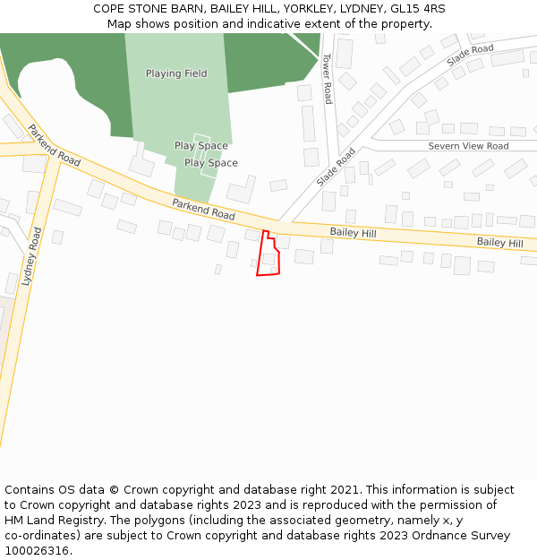 COPE STONE BARN, BAILEY HILL, YORKLEY, LYDNEY, GL15 4RS: Location map and indicative extent of plot