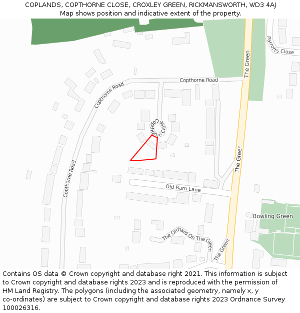 COPLANDS, COPTHORNE CLOSE, CROXLEY GREEN, RICKMANSWORTH, WD3 4AJ: Location map and indicative extent of plot