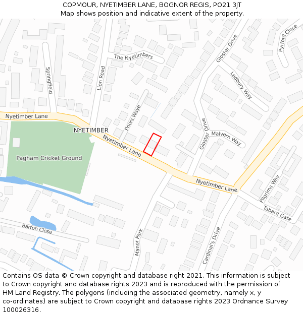 COPMOUR, NYETIMBER LANE, BOGNOR REGIS, PO21 3JT: Location map and indicative extent of plot