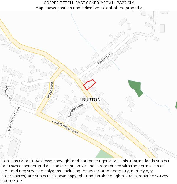 COPPER BEECH, EAST COKER, YEOVIL, BA22 9LY: Location map and indicative extent of plot