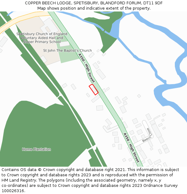 COPPER BEECH LODGE, SPETISBURY, BLANDFORD FORUM, DT11 9DF: Location map and indicative extent of plot