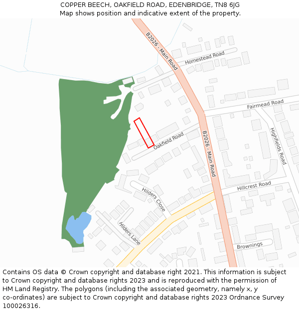 COPPER BEECH, OAKFIELD ROAD, EDENBRIDGE, TN8 6JG: Location map and indicative extent of plot