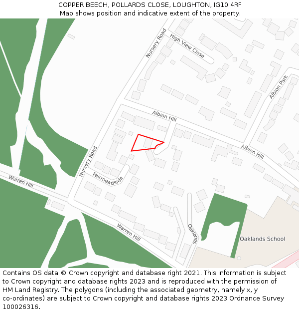 COPPER BEECH, POLLARDS CLOSE, LOUGHTON, IG10 4RF: Location map and indicative extent of plot