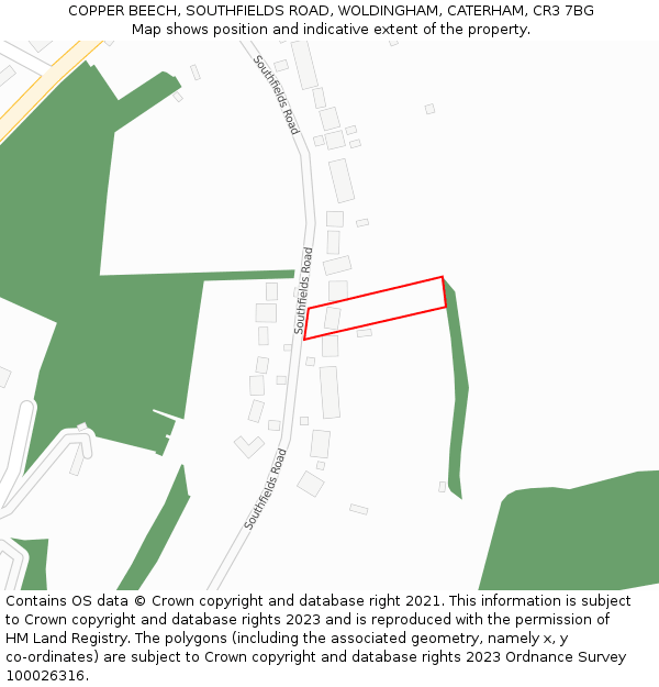 COPPER BEECH, SOUTHFIELDS ROAD, WOLDINGHAM, CATERHAM, CR3 7BG: Location map and indicative extent of plot