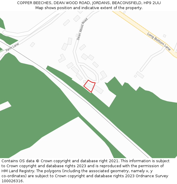 COPPER BEECHES, DEAN WOOD ROAD, JORDANS, BEACONSFIELD, HP9 2UU: Location map and indicative extent of plot