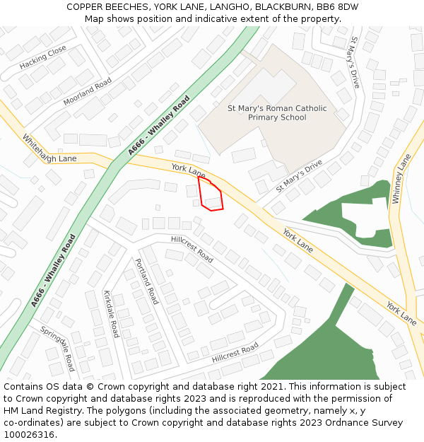 COPPER BEECHES, YORK LANE, LANGHO, BLACKBURN, BB6 8DW: Location map and indicative extent of plot