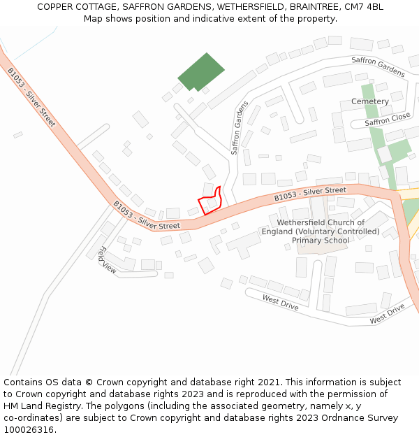 COPPER COTTAGE, SAFFRON GARDENS, WETHERSFIELD, BRAINTREE, CM7 4BL: Location map and indicative extent of plot