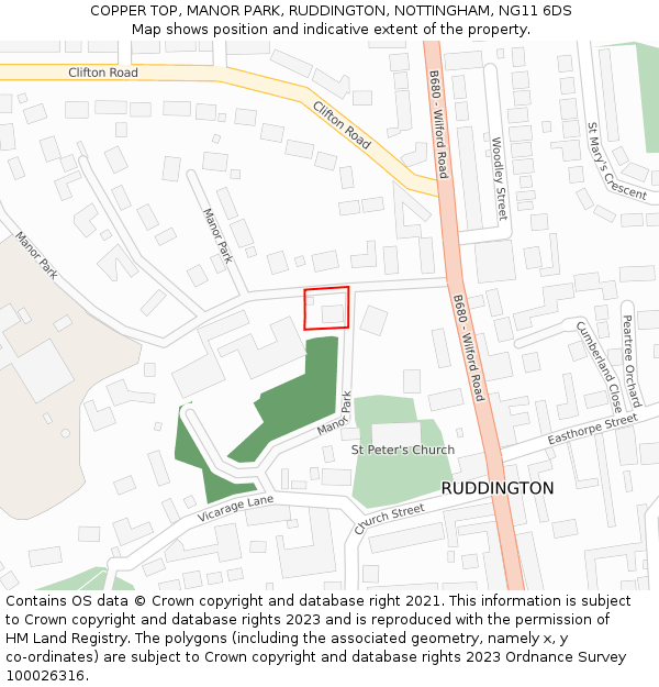 COPPER TOP, MANOR PARK, RUDDINGTON, NOTTINGHAM, NG11 6DS: Location map and indicative extent of plot