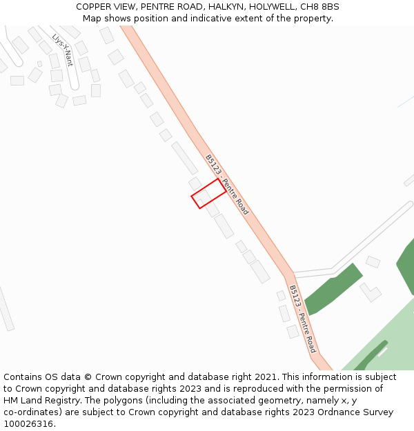 COPPER VIEW, PENTRE ROAD, HALKYN, HOLYWELL, CH8 8BS: Location map and indicative extent of plot