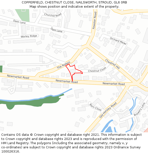 COPPERFIELD, CHESTNUT CLOSE, NAILSWORTH, STROUD, GL6 0RB: Location map and indicative extent of plot