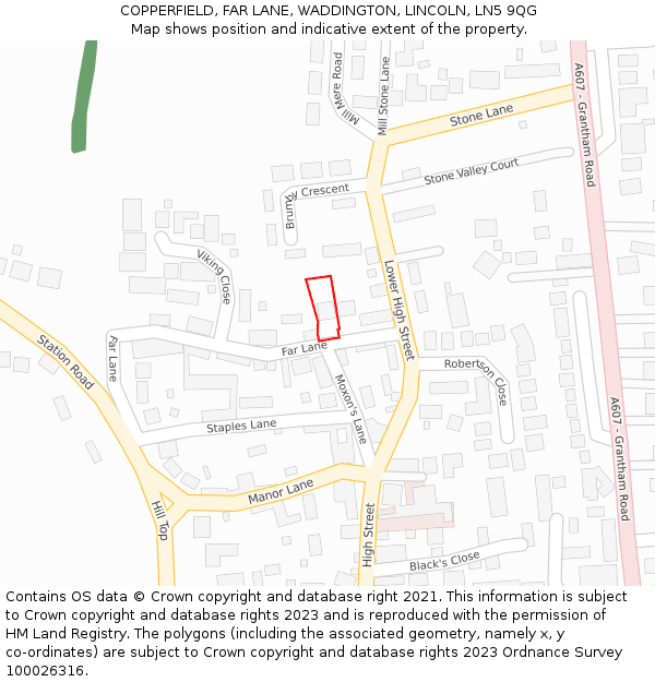 COPPERFIELD, FAR LANE, WADDINGTON, LINCOLN, LN5 9QG: Location map and indicative extent of plot
