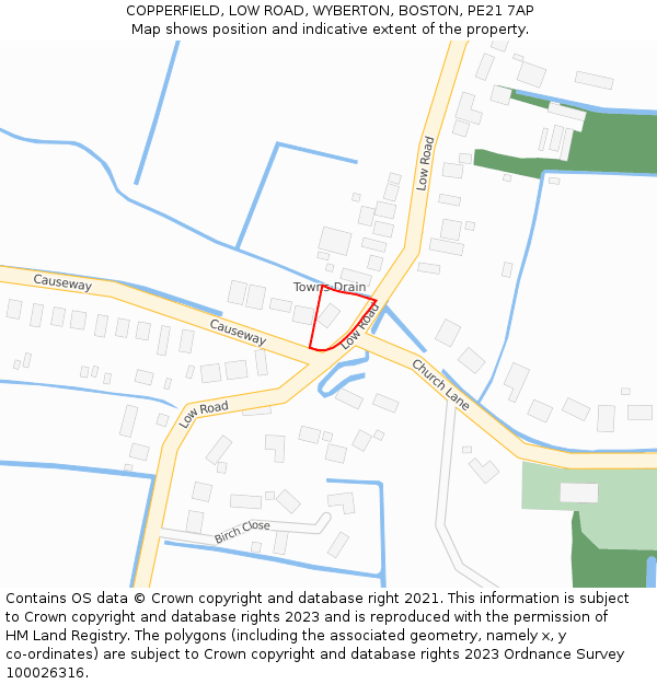 COPPERFIELD, LOW ROAD, WYBERTON, BOSTON, PE21 7AP: Location map and indicative extent of plot