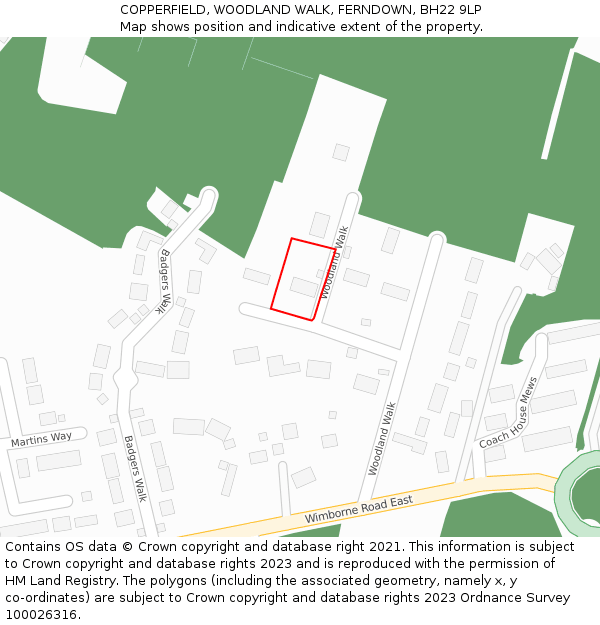 COPPERFIELD, WOODLAND WALK, FERNDOWN, BH22 9LP: Location map and indicative extent of plot