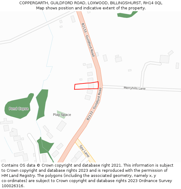 COPPERGARTH, GUILDFORD ROAD, LOXWOOD, BILLINGSHURST, RH14 0QL: Location map and indicative extent of plot