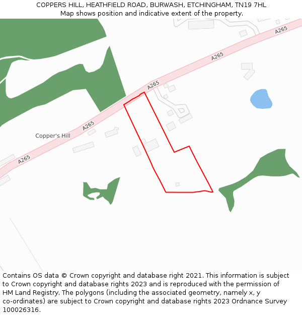 COPPERS HILL, HEATHFIELD ROAD, BURWASH, ETCHINGHAM, TN19 7HL: Location map and indicative extent of plot