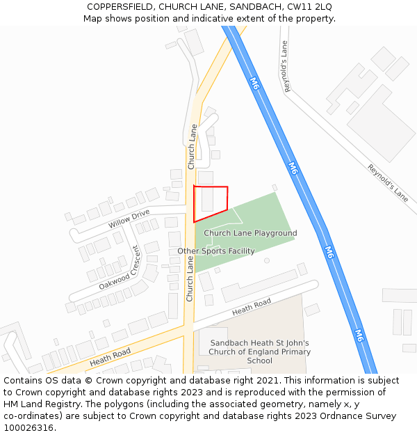 COPPERSFIELD, CHURCH LANE, SANDBACH, CW11 2LQ: Location map and indicative extent of plot