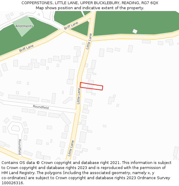 COPPERSTONES, LITTLE LANE, UPPER BUCKLEBURY, READING, RG7 6QX: Location map and indicative extent of plot