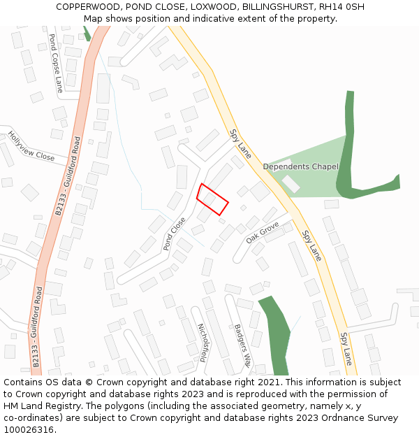 COPPERWOOD, POND CLOSE, LOXWOOD, BILLINGSHURST, RH14 0SH: Location map and indicative extent of plot