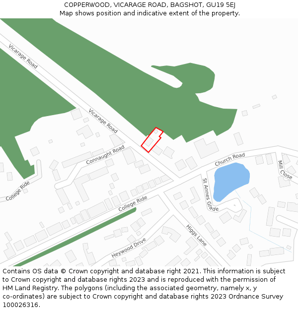 COPPERWOOD, VICARAGE ROAD, BAGSHOT, GU19 5EJ: Location map and indicative extent of plot