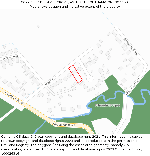 COPPICE END, HAZEL GROVE, ASHURST, SOUTHAMPTON, SO40 7AJ: Location map and indicative extent of plot