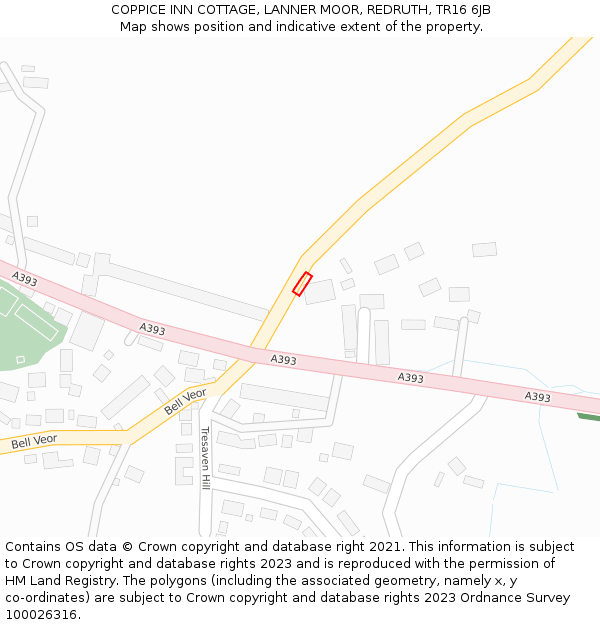 COPPICE INN COTTAGE, LANNER MOOR, REDRUTH, TR16 6JB: Location map and indicative extent of plot