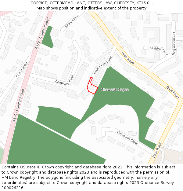 COPPICE, OTTERMEAD LANE, OTTERSHAW, CHERTSEY, KT16 0HJ: Location map and indicative extent of plot