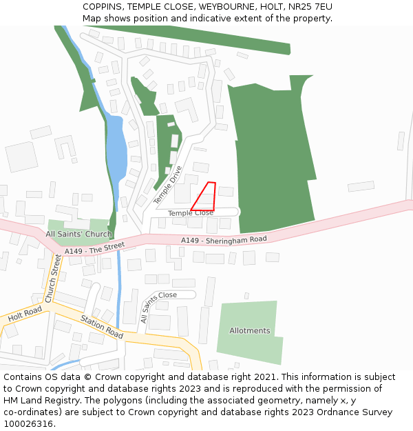 COPPINS, TEMPLE CLOSE, WEYBOURNE, HOLT, NR25 7EU: Location map and indicative extent of plot