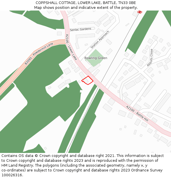 COPPSHALL COTTAGE, LOWER LAKE, BATTLE, TN33 0BE: Location map and indicative extent of plot