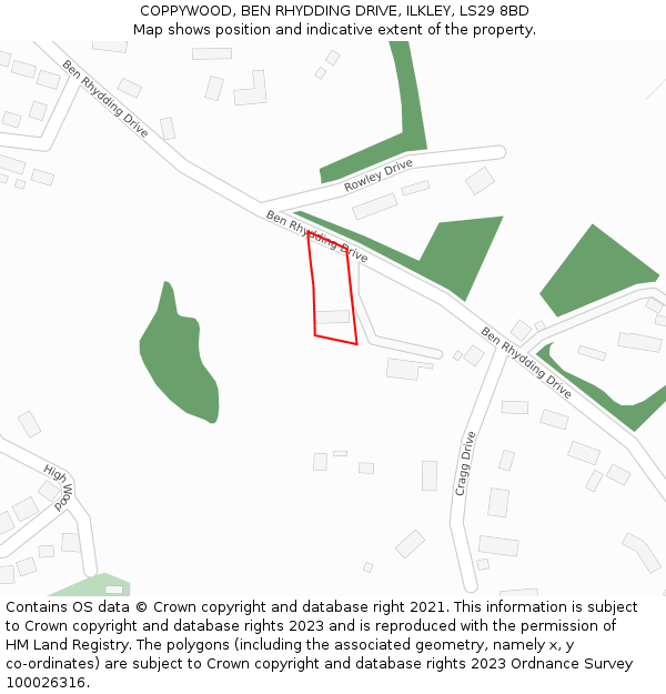 COPPYWOOD, BEN RHYDDING DRIVE, ILKLEY, LS29 8BD: Location map and indicative extent of plot