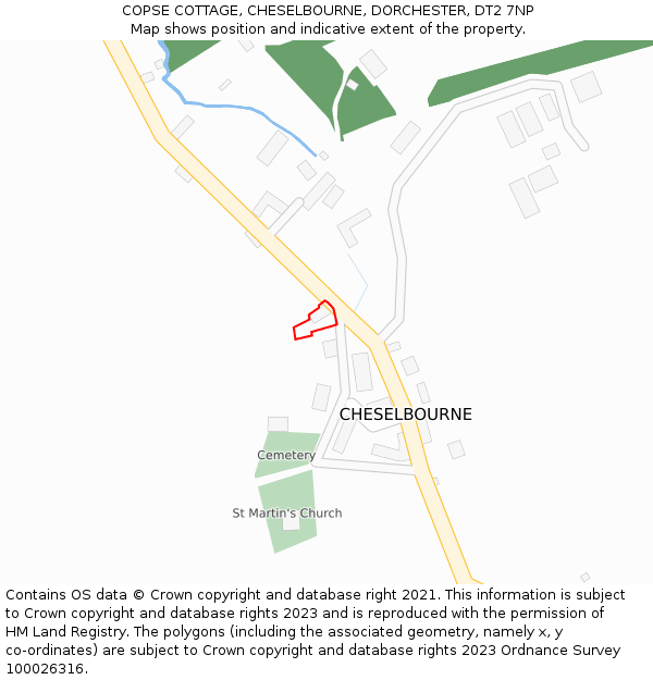 COPSE COTTAGE, CHESELBOURNE, DORCHESTER, DT2 7NP: Location map and indicative extent of plot