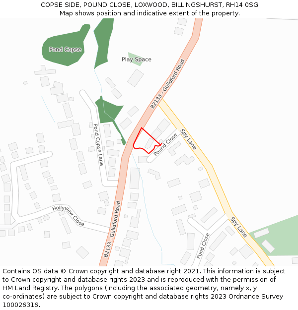 COPSE SIDE, POUND CLOSE, LOXWOOD, BILLINGSHURST, RH14 0SG: Location map and indicative extent of plot