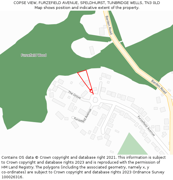 COPSE VIEW, FURZEFIELD AVENUE, SPELDHURST, TUNBRIDGE WELLS, TN3 0LD: Location map and indicative extent of plot