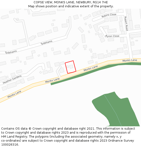 COPSE VIEW, MONKS LANE, NEWBURY, RG14 7HE: Location map and indicative extent of plot