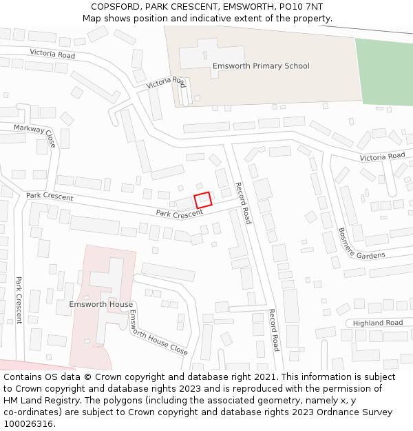 COPSFORD, PARK CRESCENT, EMSWORTH, PO10 7NT: Location map and indicative extent of plot