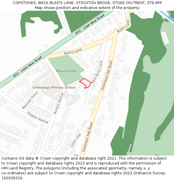 COPSTONES, BACK BUNTS LANE, STOCKTON BROOK, STOKE-ON-TRENT, ST9 9PP: Location map and indicative extent of plot