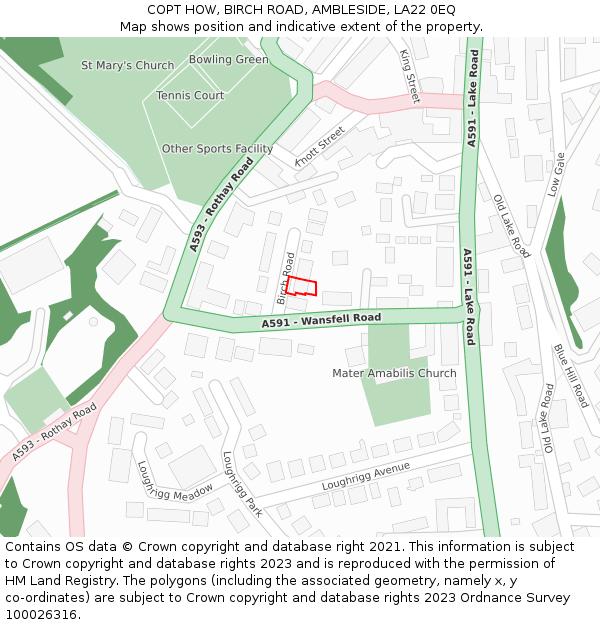 COPT HOW, BIRCH ROAD, AMBLESIDE, LA22 0EQ: Location map and indicative extent of plot