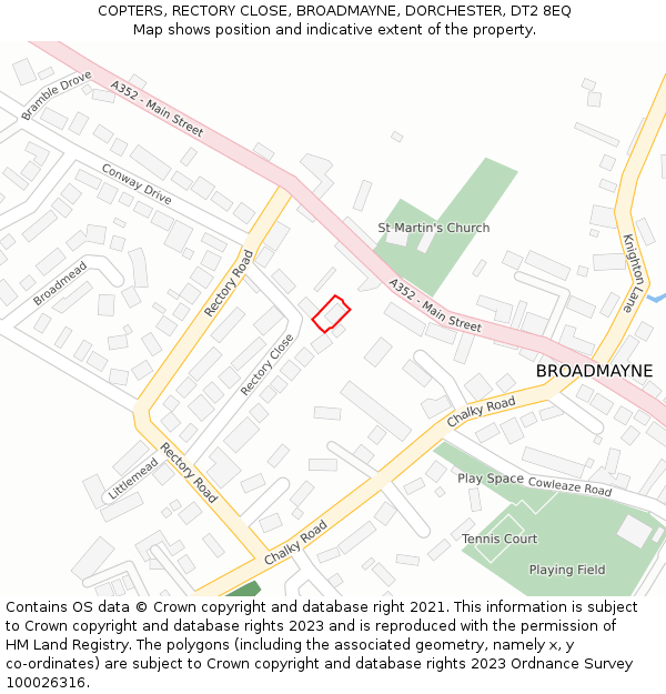 COPTERS, RECTORY CLOSE, BROADMAYNE, DORCHESTER, DT2 8EQ: Location map and indicative extent of plot