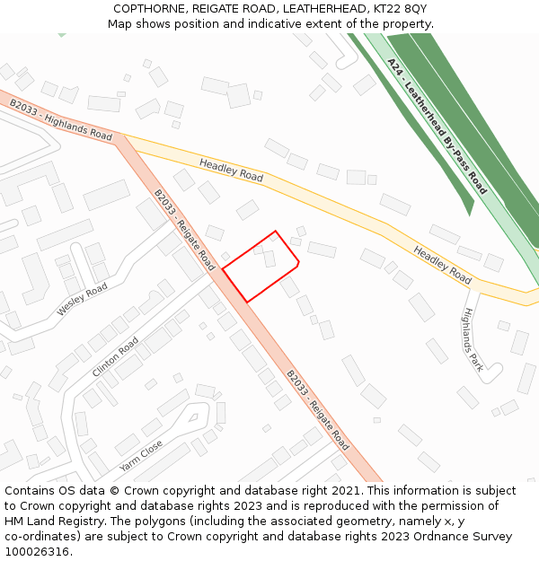 COPTHORNE, REIGATE ROAD, LEATHERHEAD, KT22 8QY: Location map and indicative extent of plot