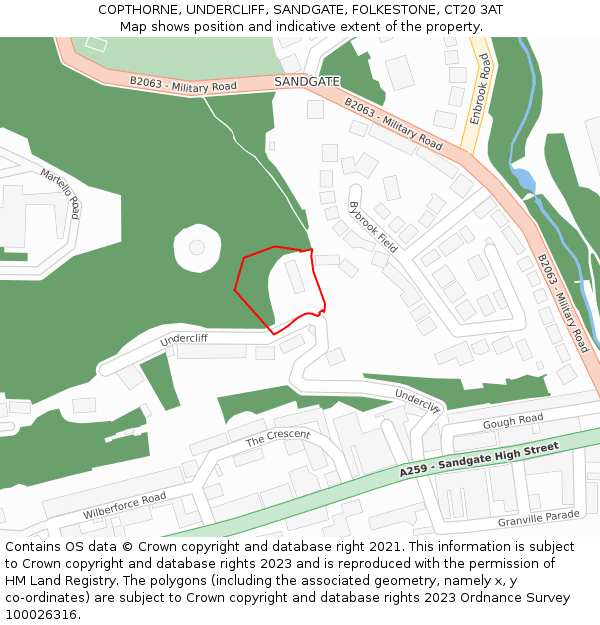 COPTHORNE, UNDERCLIFF, SANDGATE, FOLKESTONE, CT20 3AT: Location map and indicative extent of plot