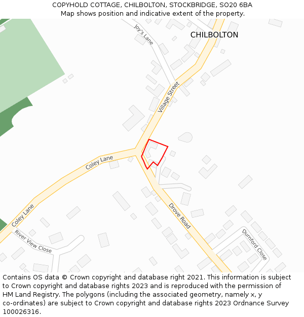 COPYHOLD COTTAGE, CHILBOLTON, STOCKBRIDGE, SO20 6BA: Location map and indicative extent of plot