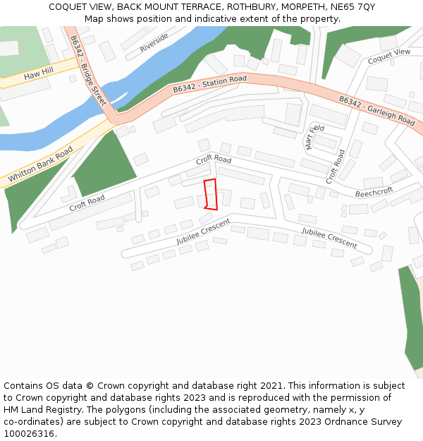 COQUET VIEW, BACK MOUNT TERRACE, ROTHBURY, MORPETH, NE65 7QY: Location map and indicative extent of plot