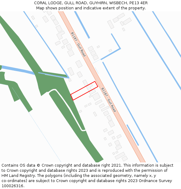 CORAL LODGE, GULL ROAD, GUYHIRN, WISBECH, PE13 4ER: Location map and indicative extent of plot