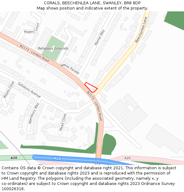 CORALS, BEECHENLEA LANE, SWANLEY, BR8 8DP: Location map and indicative extent of plot