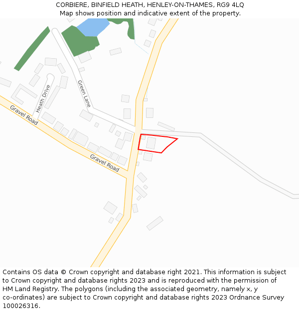 CORBIERE, BINFIELD HEATH, HENLEY-ON-THAMES, RG9 4LQ: Location map and indicative extent of plot